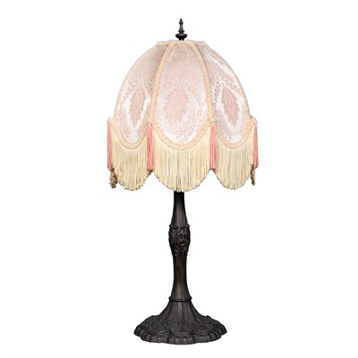 Lot 1035 - Patinated-Metal Lamp with a Domed Silk Fringed...