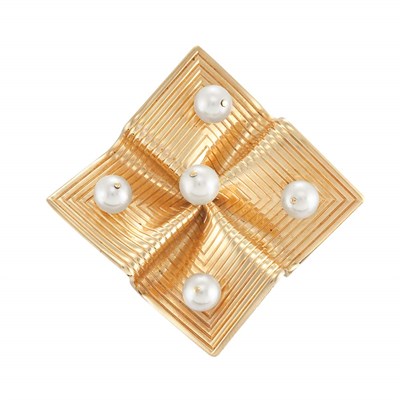 Lot 8 - Gold and Cultured Pearl Clip-Brooch, Tiffany & Co.