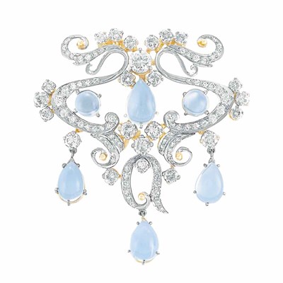 Lot 224 - Diamond and Moonstone Pendant-Brooch