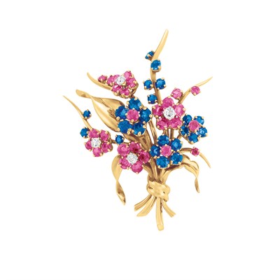 Lot 476 - Gold, Platinum, Ruby, Sapphire and Diamond Bouquet Brooch