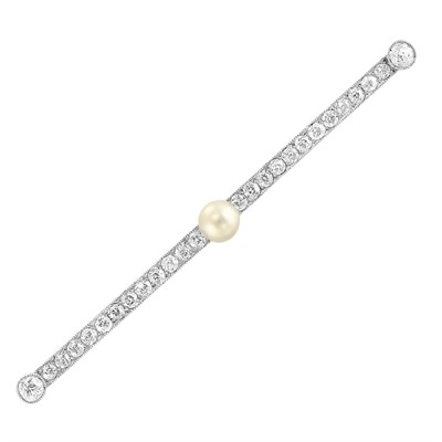 Lot 277 - Platinum, Pearl and Diamond Bar Pin