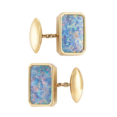 Lot 216 - Pair of Gold and Opal Doublet Cufflinks, Bulgari