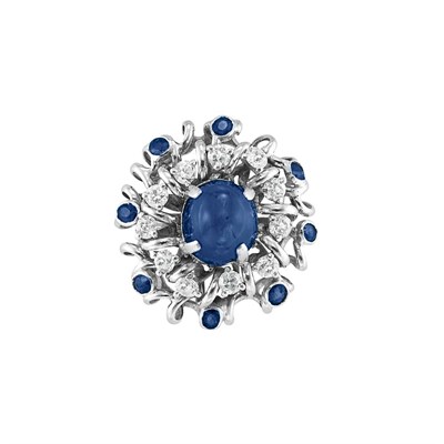 Lot 276 - Cabochon Sapphire, Diamond and Sapphire Ring, Seaman Schepps