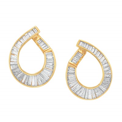 Lot 142 - Pair of Gold and Diamond Hoop Earrings
