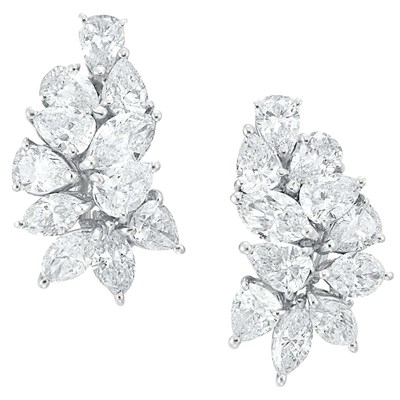 Lot 432 - Pair of Diamond Cluster Earclips