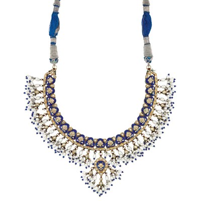 Lot 375 - Indian Gold, Blue Enamel, Diamond, Biwa Pearl and Jaipur Enamel Fringe Necklace
