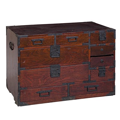 Lot 1052 - Asian Iron Mounted Stained Softwood Chest...