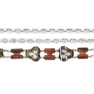 Lot 151 - Antique Sterling Silver Chain, Locket and Scottish Agate Bracelet and Ring