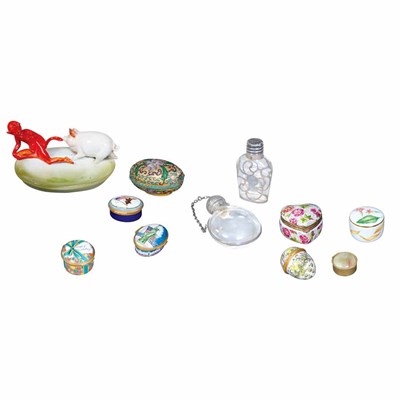 Lot 1025 - Group of Eight Porcelain and Enamel Boxes...