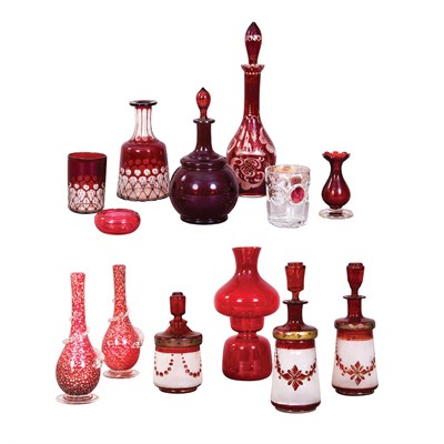 Lot 1039 - Group of Red and Ruby Flashed Glass Table...