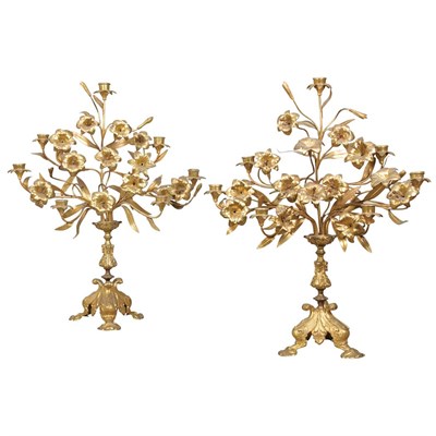 Lot 1182 - Pair of Gilt-Metal Six-Light Floriform...