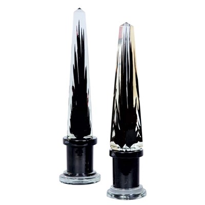 Lot 1133 - Pair of Glass Obelisks Each with a columnar...
