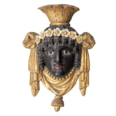 Lot 1148 - Painted Plaster Mask Ornament Height 18 inches.