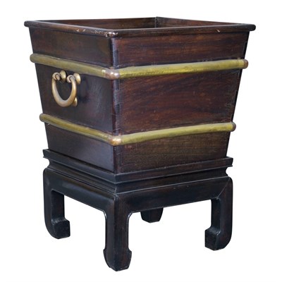 Lot 1024 - Chinese Brass Bound Hardwood Jardiniere on...