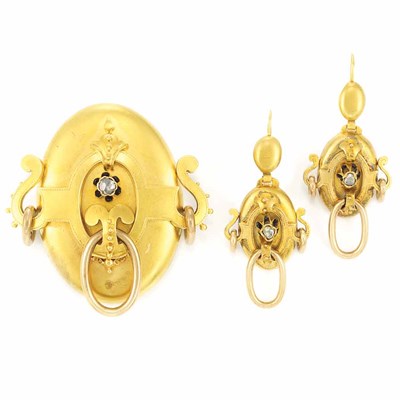 Lot 812 - Antique Gold and Diamond Pendant-Brooch and Pair of Earrings