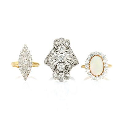 Lot 691 - Opal and Diamond Ring and Two Diamond Rings