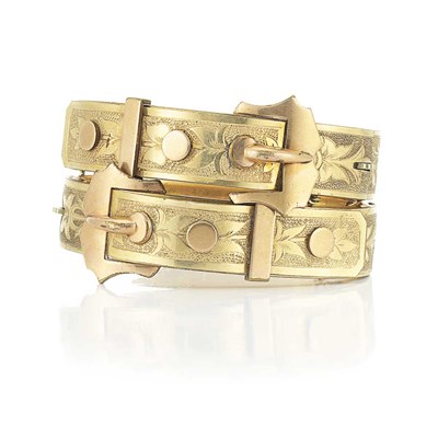 Lot 192 - Pair of Antique Two-Color Gold Filled Buckle Bangle Bracelets