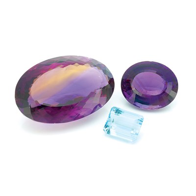 Lot 648 - Unmounted Aquamarine and Two Amethysts
