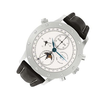Lot 64 - Gentleman's Stainless Steel Triple Calendar Moonphase Chronograph Wristwatch, Jorg Schauer