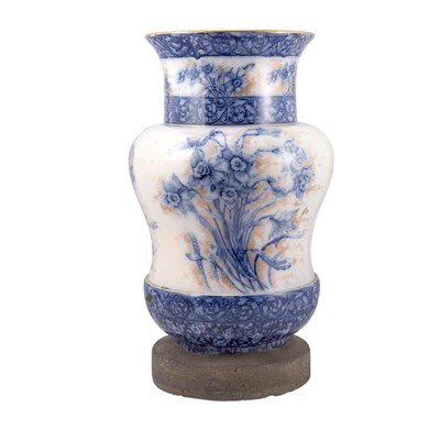Lot 130 - English Blue and White Ceramic Vase Of bulbous...