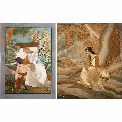 Lot 399 - Two English Silk Needlework Pictures Height of...