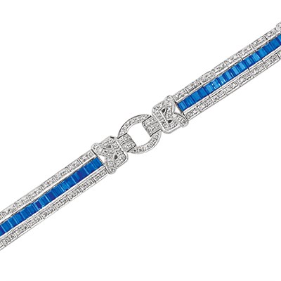 Lot 229 - White Gold, Sapphire and Diamond Bracelet