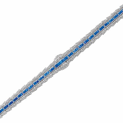 Lot 95 - White Gold, Sapphire and Diamond Bracelet