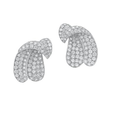 Lot 538 - Pair of Platinum and Diamond Leaf Earclips