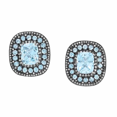 Lot 217 - Pair of Silver, Gold, Blue Topaz and Diamond Earclips