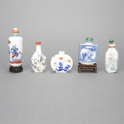 Lot 302 - Group of Five Chinese Porcelain Snuff Bottles...