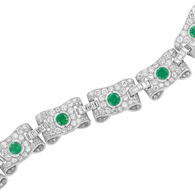 Lot 536 - Platinum, Emerald and Diamond Bracelet