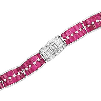 Lot 553 - Art Deco Platinum, Ruby and Diamond Bracelet, Cartier