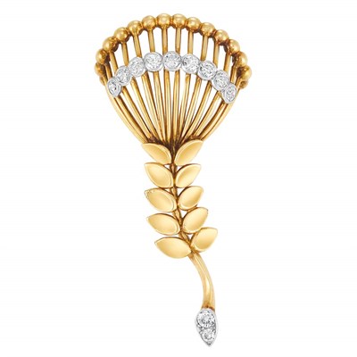 Lot 467 - Gold, Platinum and Diamond Flower Clip, Cartier