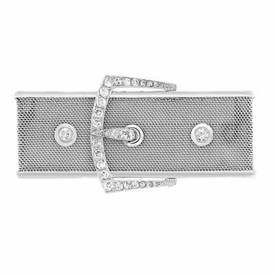 Lot 283 - Platinum Mesh and Diamond Buckle Brooch, Black, Starr & Frost