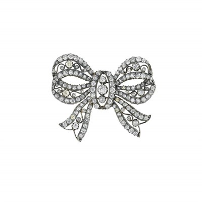 Lot 507 - Antique Silver, Gold and Diamond Bow Brooch
