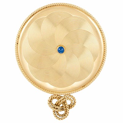 Lot 189 - Gold and Cabochon Sapphire Hand Mirror, Cartier