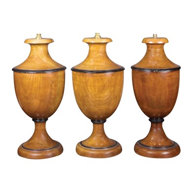 Lot 274 - Set of Three Mahogany Urn-Form Lamps Height 18...