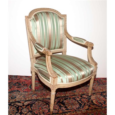 Lot 402 - Pair of Louis XVI Style Painted Fauteuils Each...