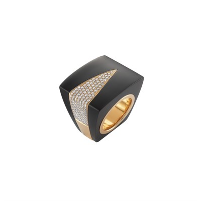 Lot 262 - Wide Gold, Black Onyx and Diamond Band Ring