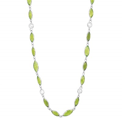 Lot 162 - White Gold, Peridot and Diamond Chain Necklace