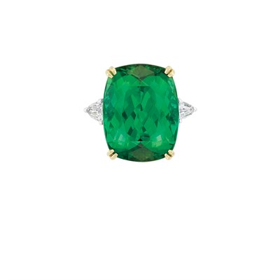 Lot 426 - Platinum, Gold, Tourmaline and Diamond Ring