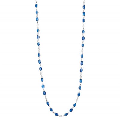 Lot 222 - Long White Gold, Sapphire and Diamond Chain Necklace