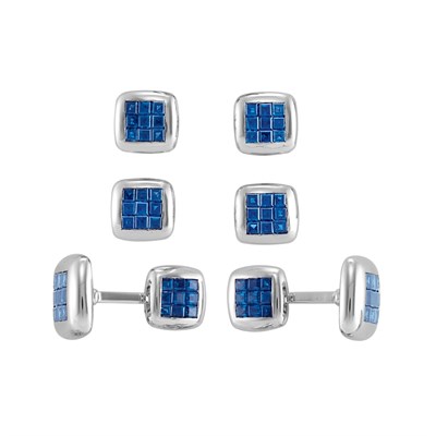 Lot 209 - White Gold and Invisibly-Set Sapphire Dress Set