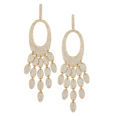 Lot 404 - Pair of Gold and Diamond Fringe Earrings