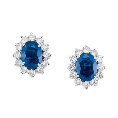 Lot 96 - Pair of White Gold, Sapphire and Diamond Earrings