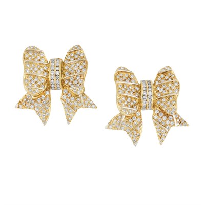 Lot 141 - Pair of Gold and Diamond Bow Earclips