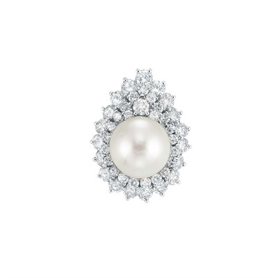 Lot 223 - Platinum, Cultured Pearl and Diamond Ring