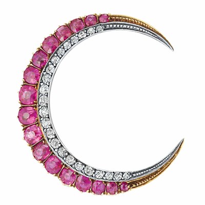 Lot 515 - Antique Ruby and Diamond Crescent Brooch