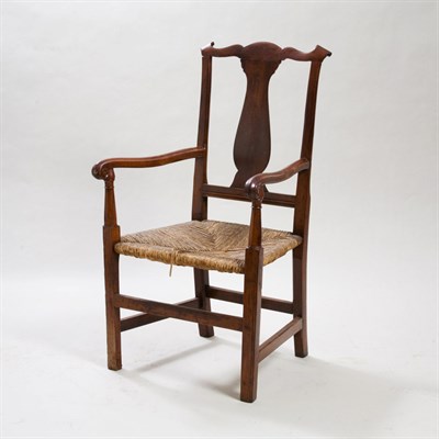 Lot 192 - Cherry and Maple Rush Seat Armchair 18th/19th...