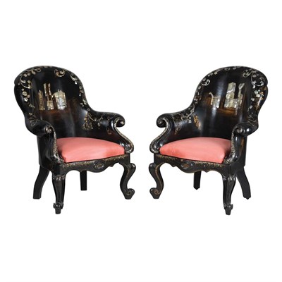 Lot 545 - Pair of Victorian Mother-of-Pearl Inlaid and...